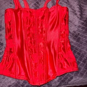 Red flower design corset with straps